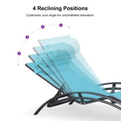 Purple Leaf Patio Chaise Lounge Set of 3 Outdoor Lounge Chair Beach Pool Sunbathing Lawn Lounger Recliner Chiar, Turquoise Blue