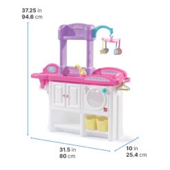 Step2 Love & Care Deluxe Baby Doll Nursery Playset for Kids, Compact Changing Station & Crib, Made of Durable Plastic, Pink