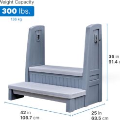 Step2 Hot Tub Storage Steps with Handrails, 2-Step Stool, Waterproof Stairs for Outdoor/Indoor Pool or Jacuzzi, Made of Durable Plastic, Gray