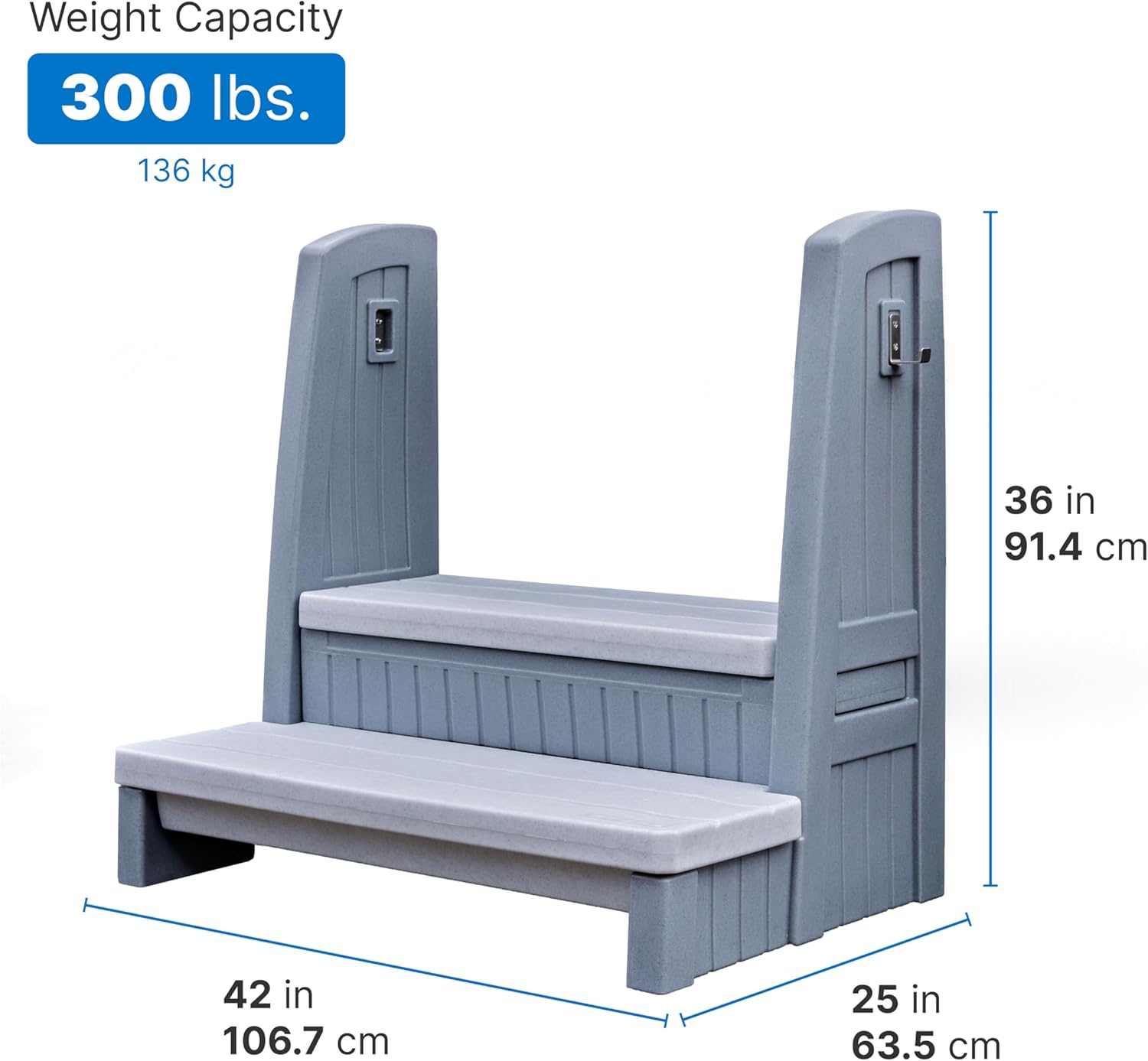 Step2 Hot Tub Storage Steps with Handrails, 2-Step Stool, Waterproof Stairs for Outdoor/Indoor Pool or Jacuzzi, Made of Durable Plastic, Gray
