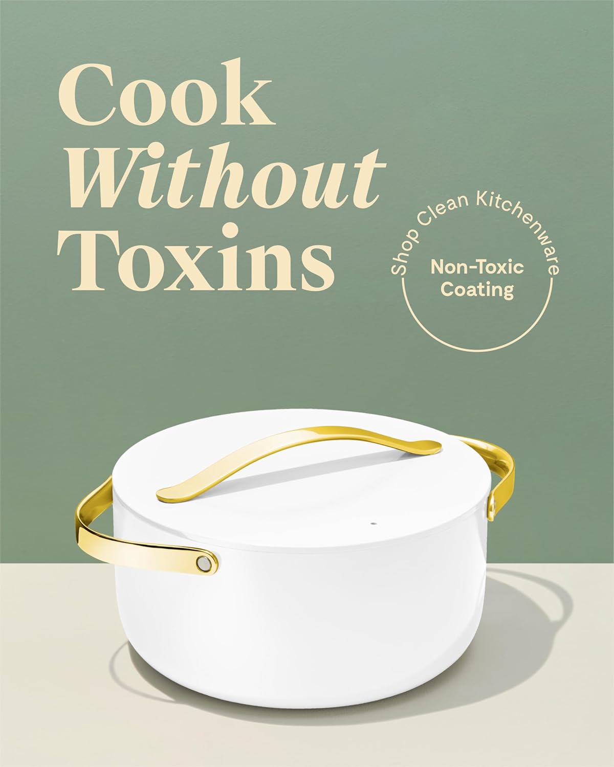 Caraway Nonstick Ceramic Dutch Oven Pot with Lid (6.5 qt, 10.5") - Non Toxic, PTFE & PFOA Free - White