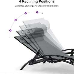 PURPLE LEAF Patio Chaise Lounge Set of 3 Outdoor Lounge Chair Beach Pool Sunbathing Lawn Lounger Recliner Chiar, Grey