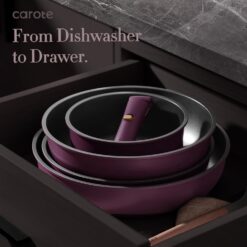 CAROTE 19pcs Pots and Pans Set, Nonstick Cookware Set Detachable Handle, Gold and Purple