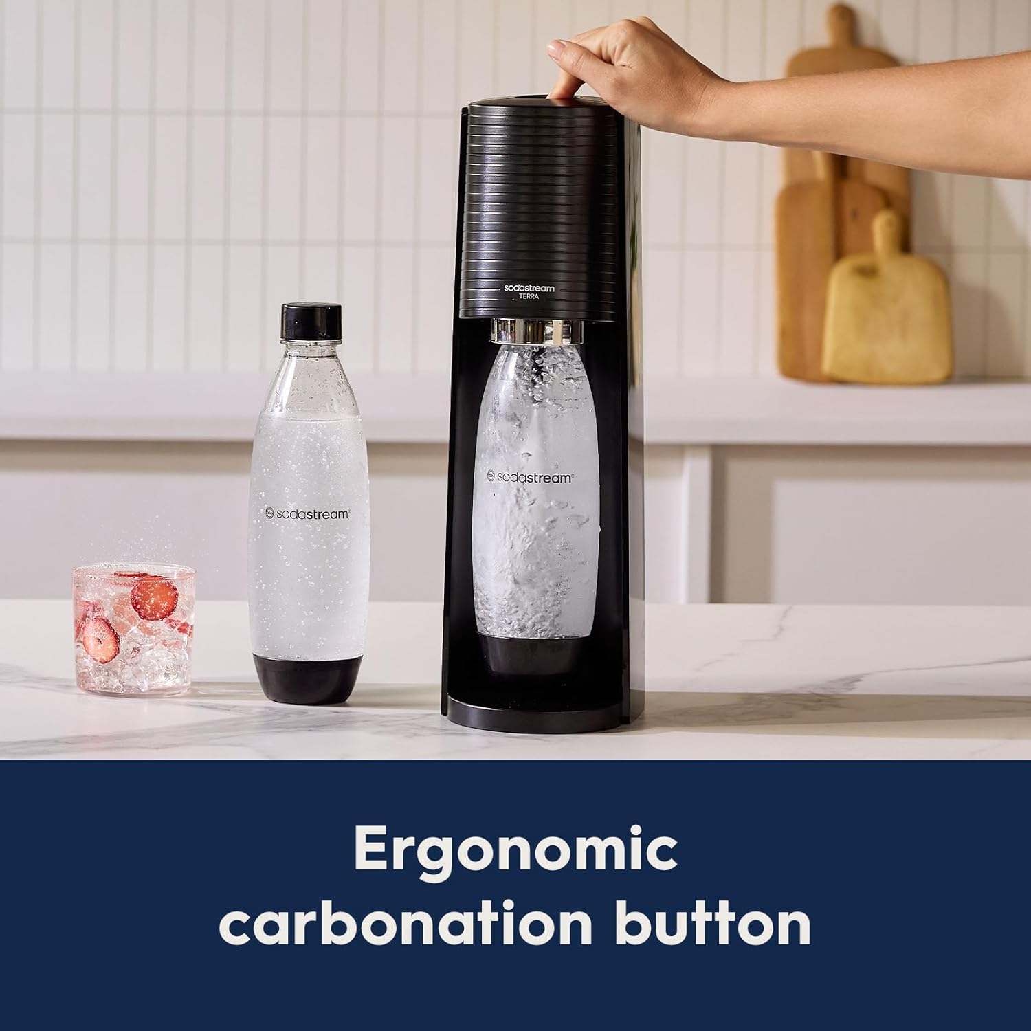 SodaStream Terra Sparkling Water Maker (Misty Blue) with CO2, DWS Bottle and Bubly Drop