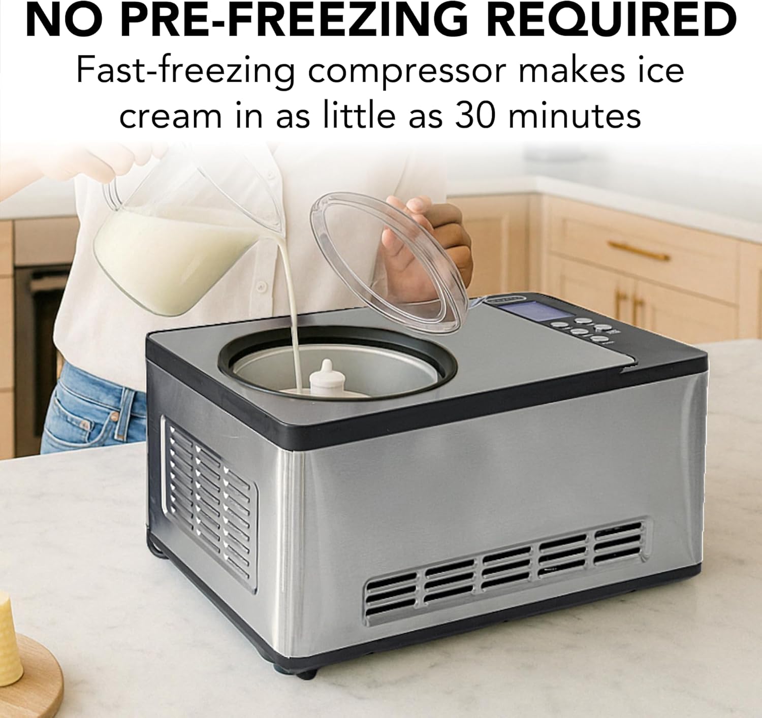 Whynter Ice Cream Maker Machine Automatic 2.1 Qt. with Built-In Compressor, ICM-200LS, Stainless Steel