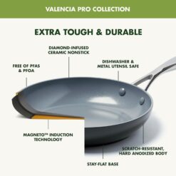 GreenPan Valencia Pro Hard Anodized Healthy Ceramic Nonstick 22 Piece Cookware Pots & Pans Set, Gray