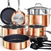 Deluxe DUXANO 14PC Healthy Pots and Pan With 9H Anti-scratch Coating, 2-Layer Non-Stick Ceramic&PFAS Free, Dishwasher Safe