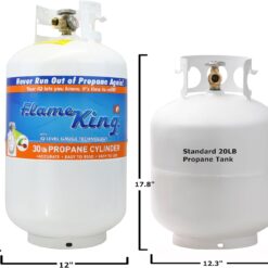 Flame King YSN330 30lb Steel Propane Tank Cylinder with Gauge and OPD Valve for Grills and BBQs, Camping, Fishing, & Outdoor Activities, White
