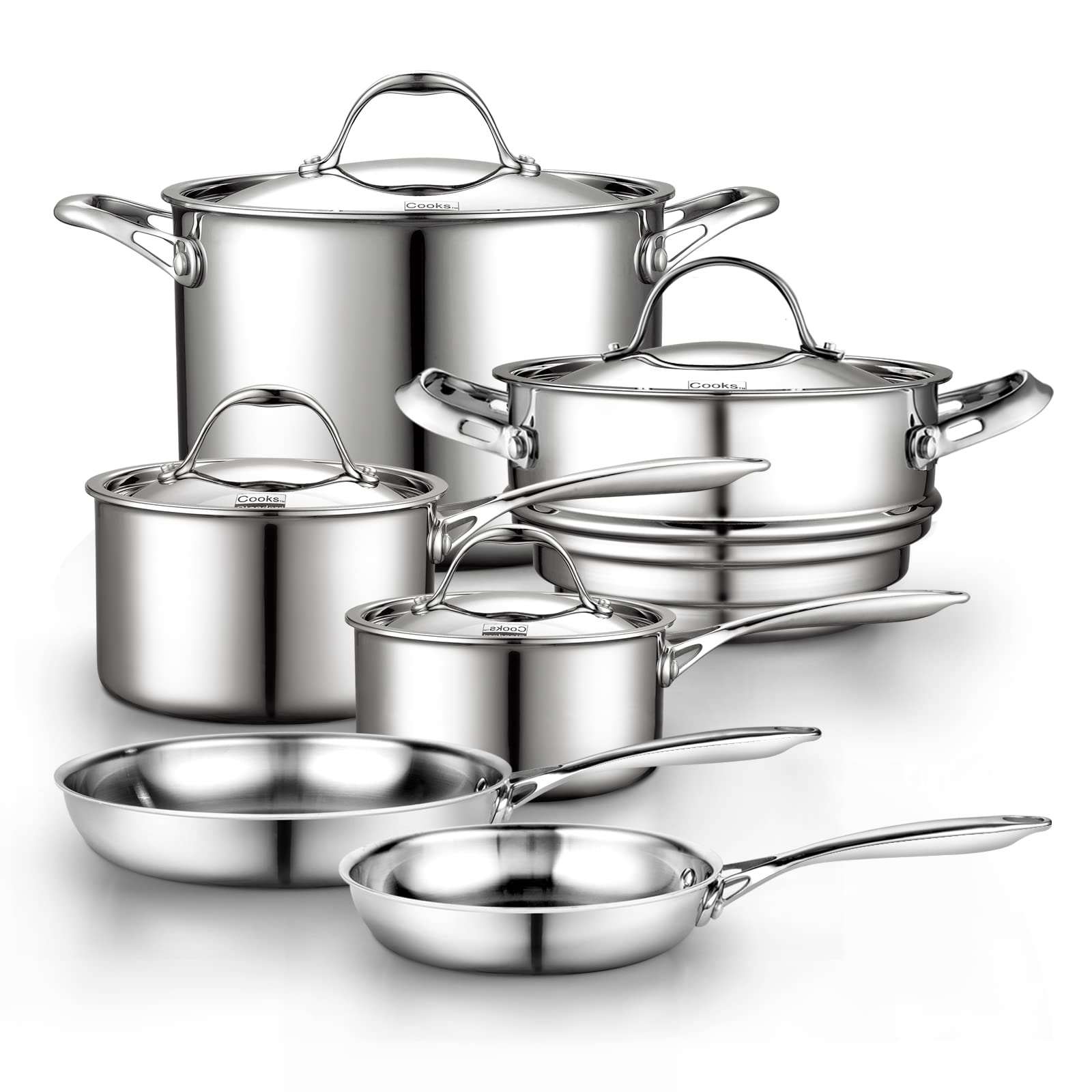Cooks Standard Stainless Steel Kitchen Cookware Sets 10-Piece, Multi-Ply Full Clad Pots and Pans Cooking Set, Silver