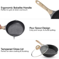 JEETEE Pots and Pans Set Nonstick 20PCS, Granite Coating Induction Compatible with Frying Saucepan (Grey, Cookware Set)