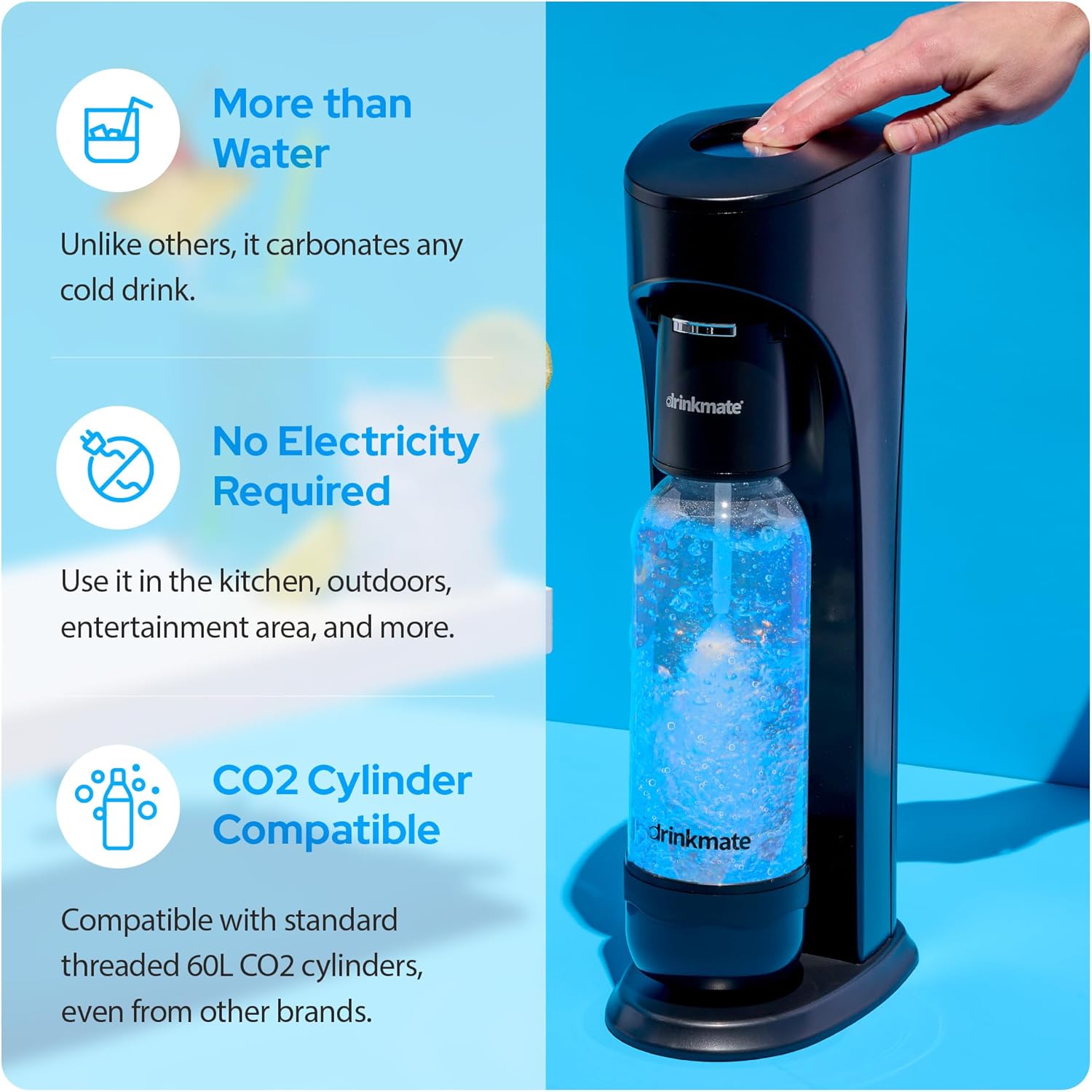Drinkmate OmniFizz Sparkling Water and Soda Maker, Carbonates Any Drink, Special Bundle (Matte Black)