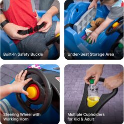 Step2 Whisper Ride Cruiser Kids Push Car, Ride On Toy, Stroller Substitute, Includes Seat Belt & Horn, Made of Durable Plastic, Blue