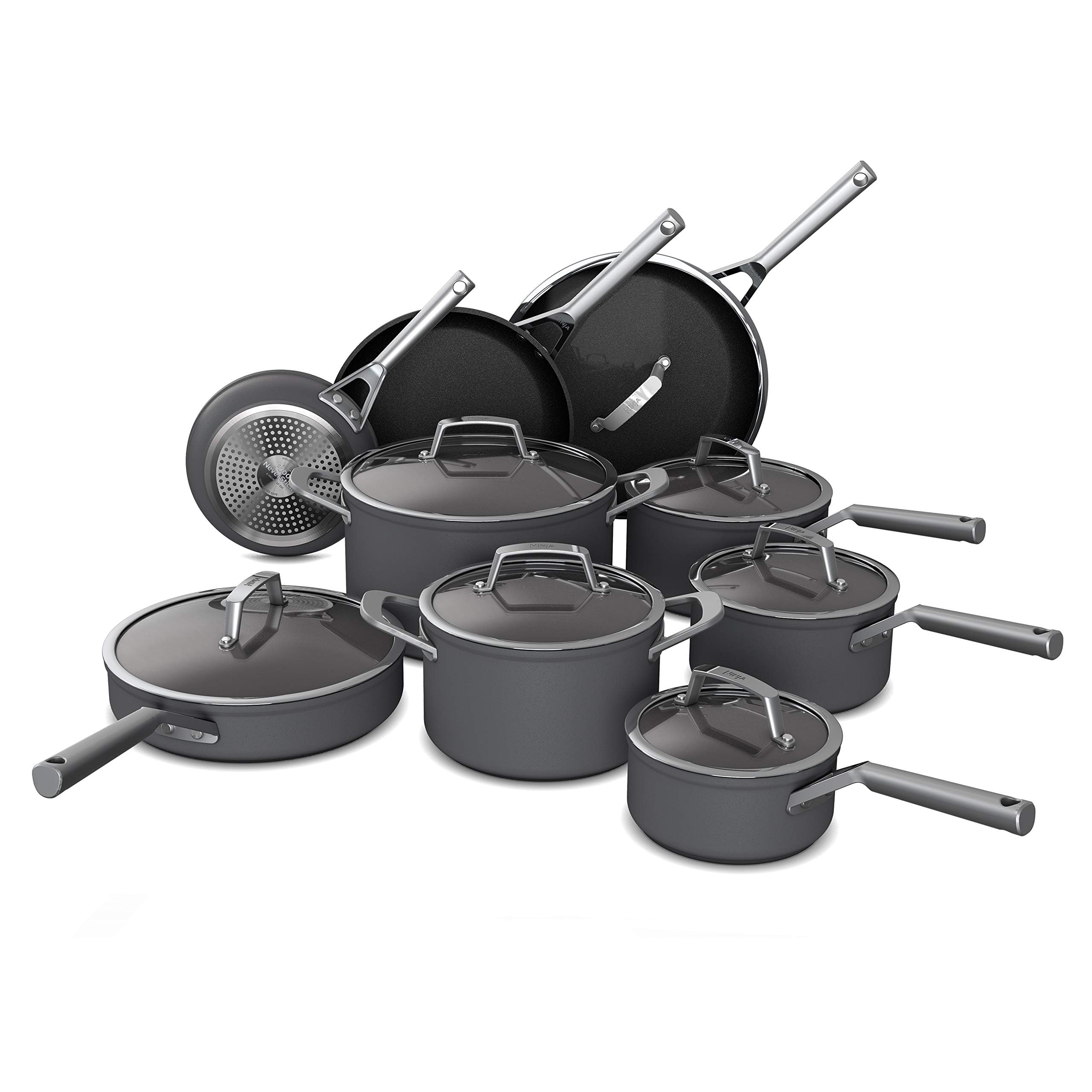 Ninja Cookware, Ninja NeverStick Premium, 16-Piece Pots and Pans Set, Non Stick Frying Pans, Kitchen Essentials, Stock Pot