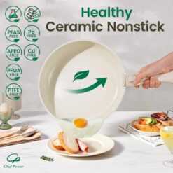 Chef Power Ceramic Cookware Set Non Toxic with Detachable Handles, Healthy Nonstick Pans and Pots Set 19 Pcs, Cream White