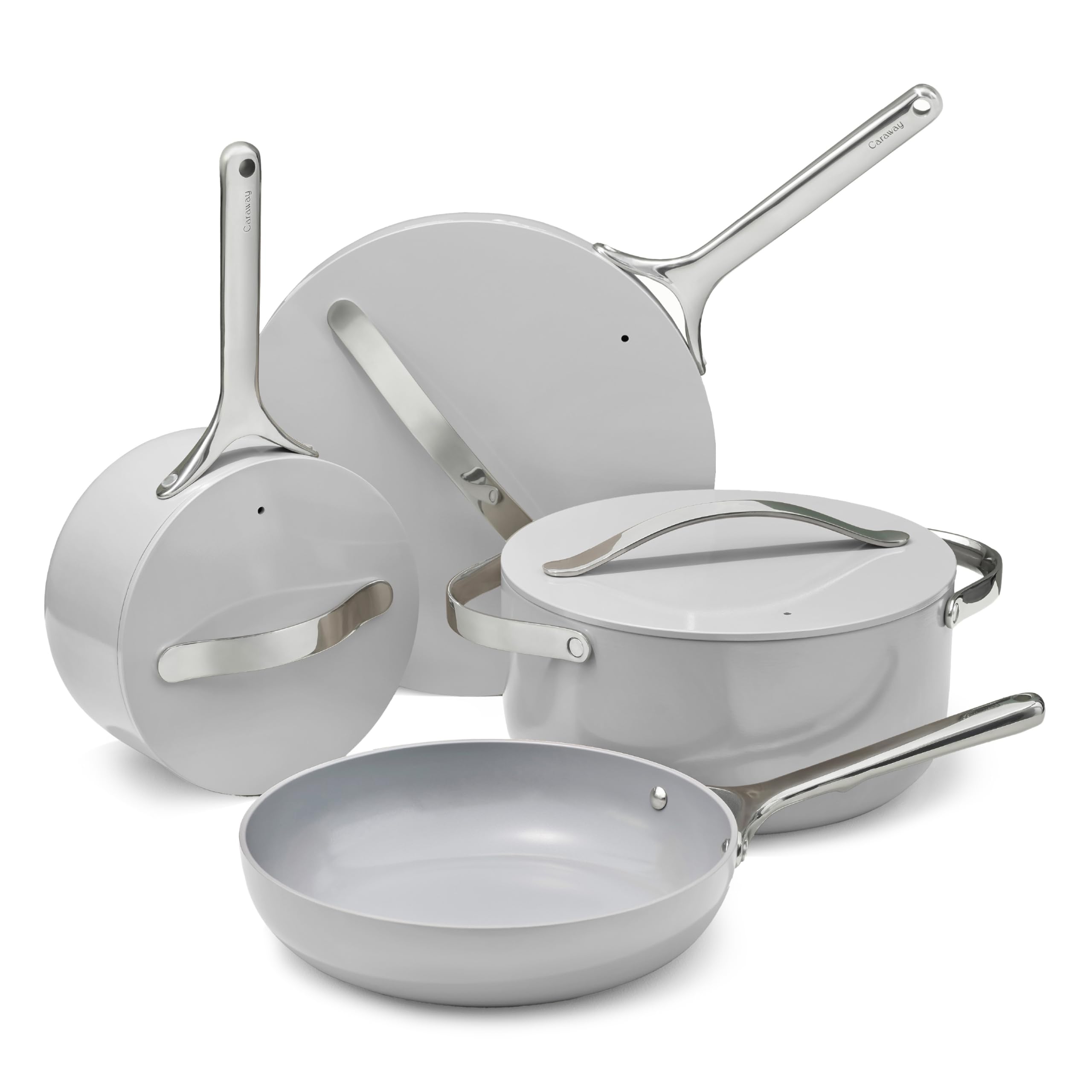 Caraway Nonstick Ceramic Cookware Set (12 Piece) Pots, Pans, Lids and Kitchen Storage - Gray