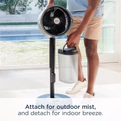 Shark FlexBreeze Pro Mist Fan — Indoor & Outdoor, Integrated Misting, Pedestal to Tabletop, Corded or Cordless, Up to 24-Hr Battery, Oscillating, Charcoal Grey, FA302