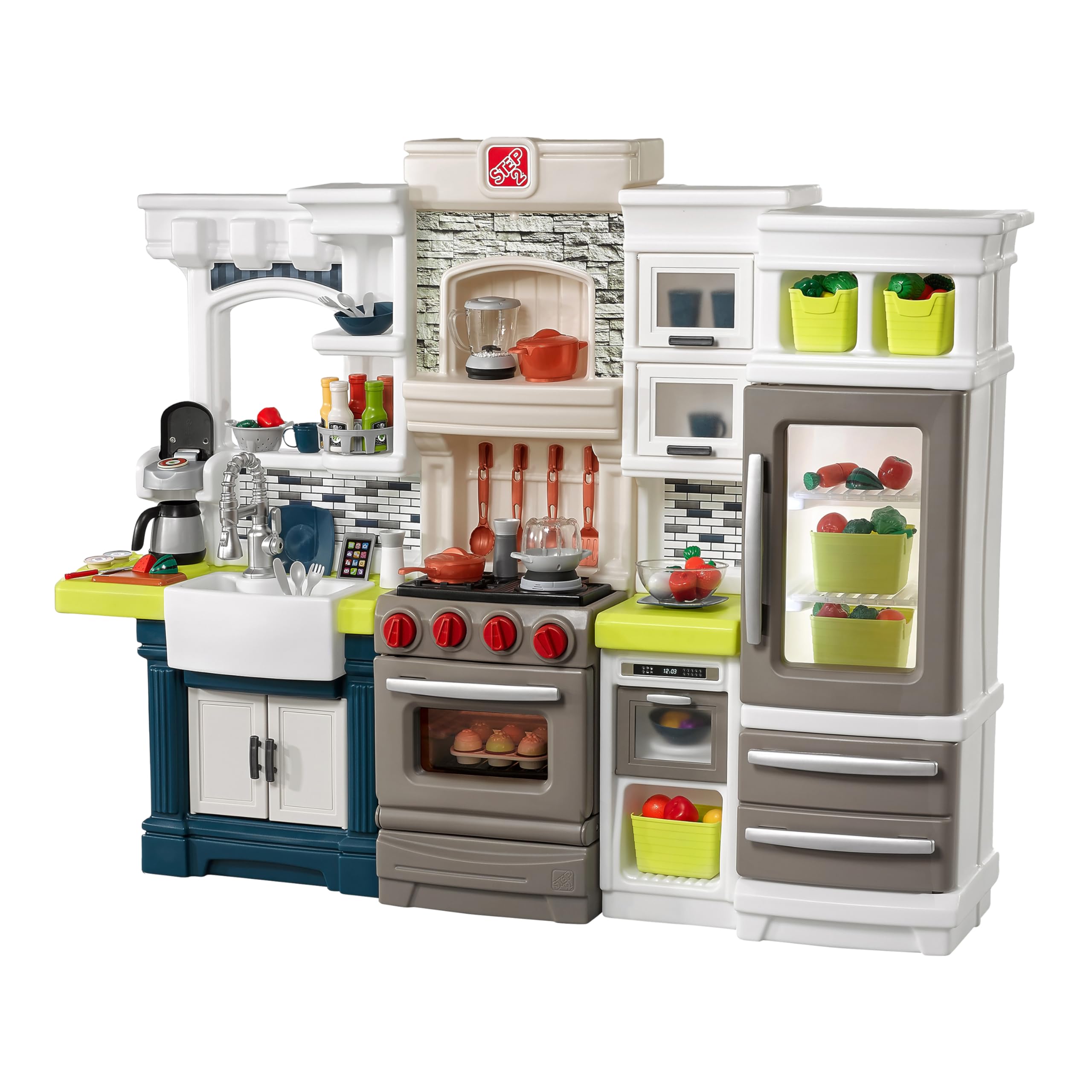 Step2 Elegant Edge Kids Kitchen Playset, Indoor/Outdoor Kitchenette, Interactive Play with Lights and Sounds, Made of Durable Plastic