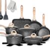 JEETEE Pots and Pans Set Nonstick 20PCS, Granite Coating Induction Compatible with Frying Saucepan (Grey, Cookware Set)