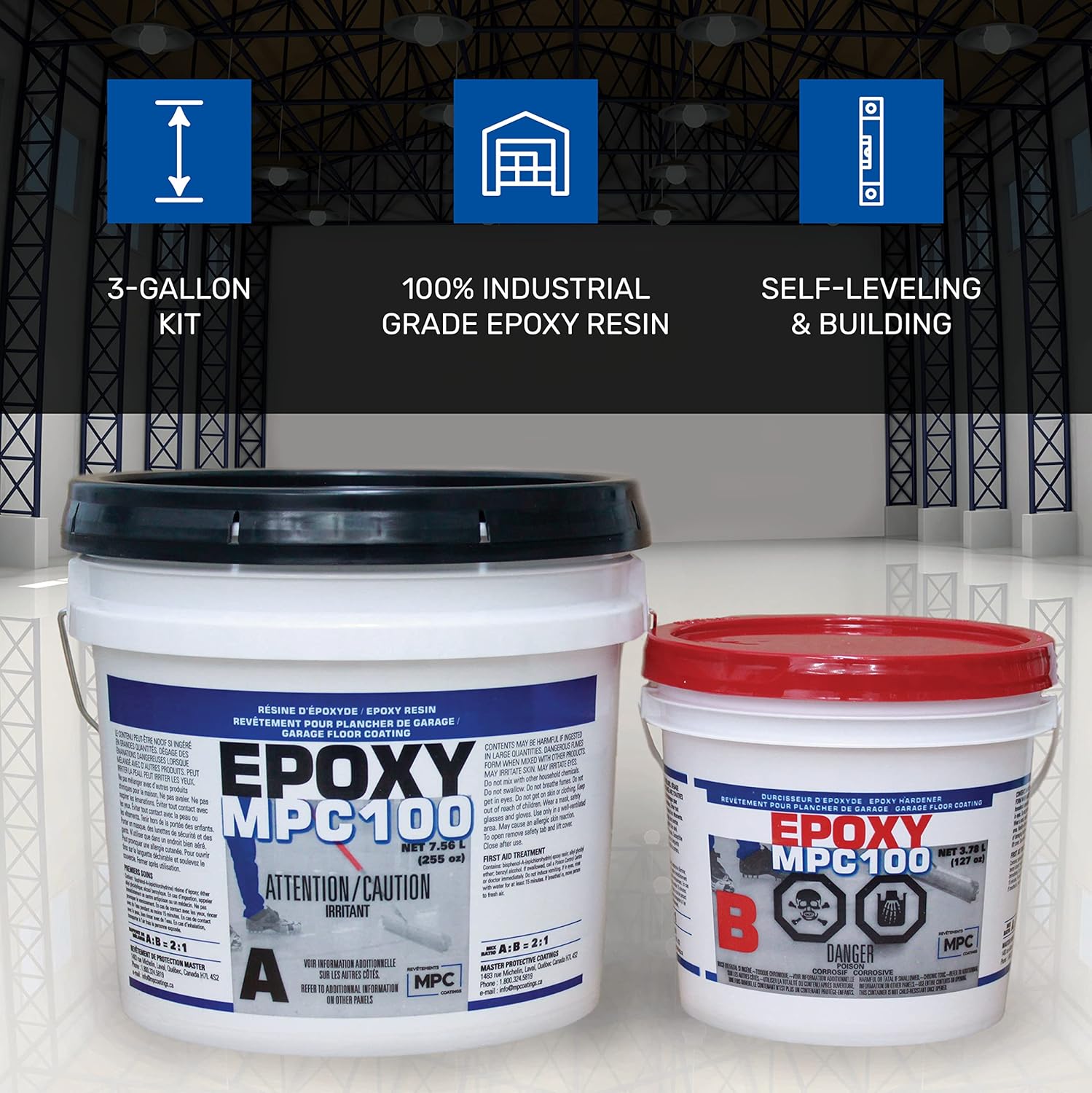 Master Protective Coatings Black Epoxy Resin Coating for Floors & Counter Tops, Self Leveling - 3 Gallon Kit, PRETINT BLACK