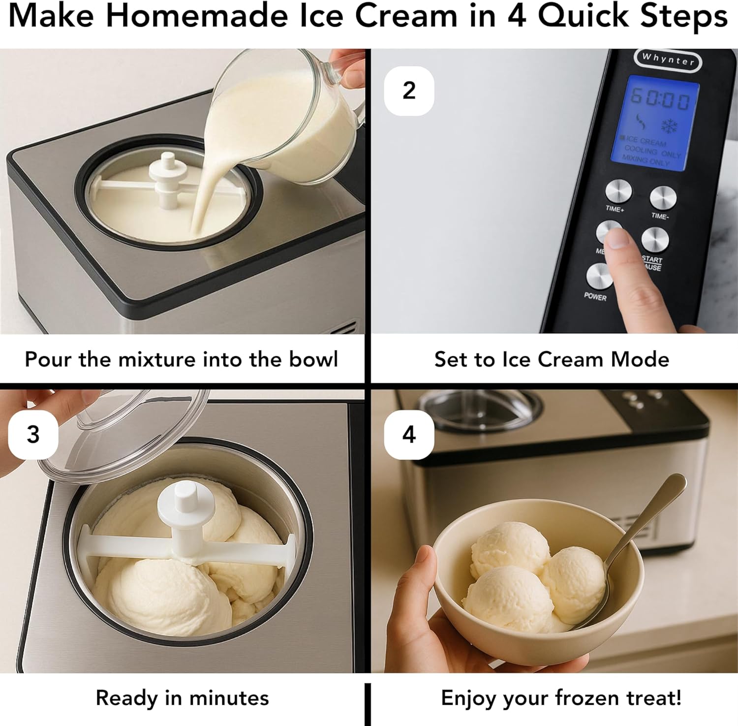 Whynter Ice Cream Maker Machine Automatic 2.1 Qt. with Built-In Compressor, ICM-200LS, Stainless Steel