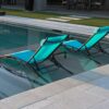 Purple Leaf Patio Chaise Lounge Set of 3 Outdoor Lounge Chair Beach Pool Sunbathing Lawn Lounger Recliner Chiar, Turquoise Blue