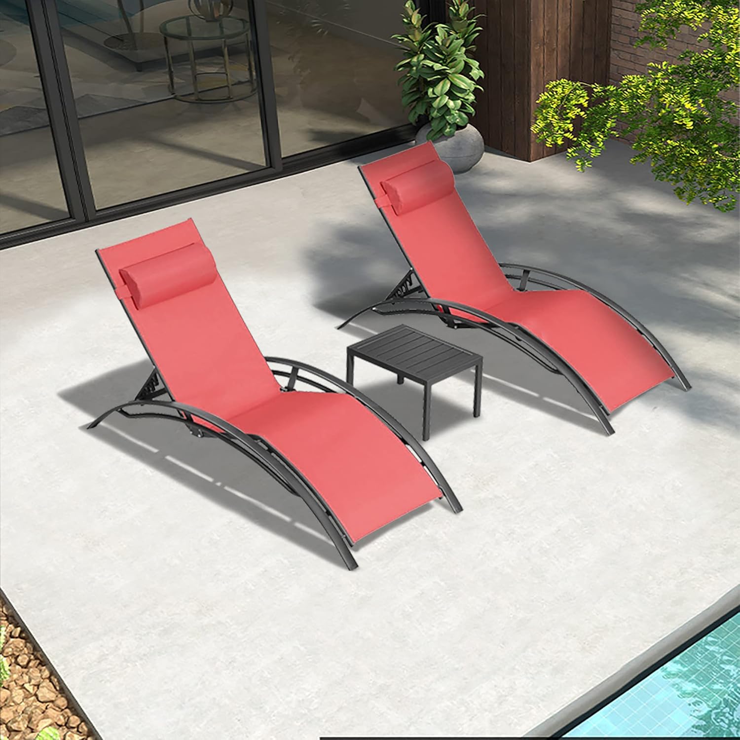 PURPLE LEAF Patio Chaise Lounge Set Outdoor Lounge Chair Beach Pool Sunbathing Lawn Lounger, Coral Red
