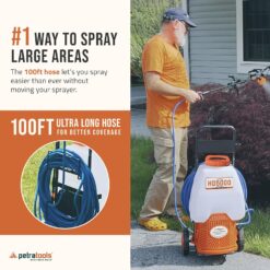 PetraTools Powered Backpack Sprayer with Custom Fitted Cart and 100 Foot Commercial Hose, 2 Hoses Included (6.5 Gallon Cart)
