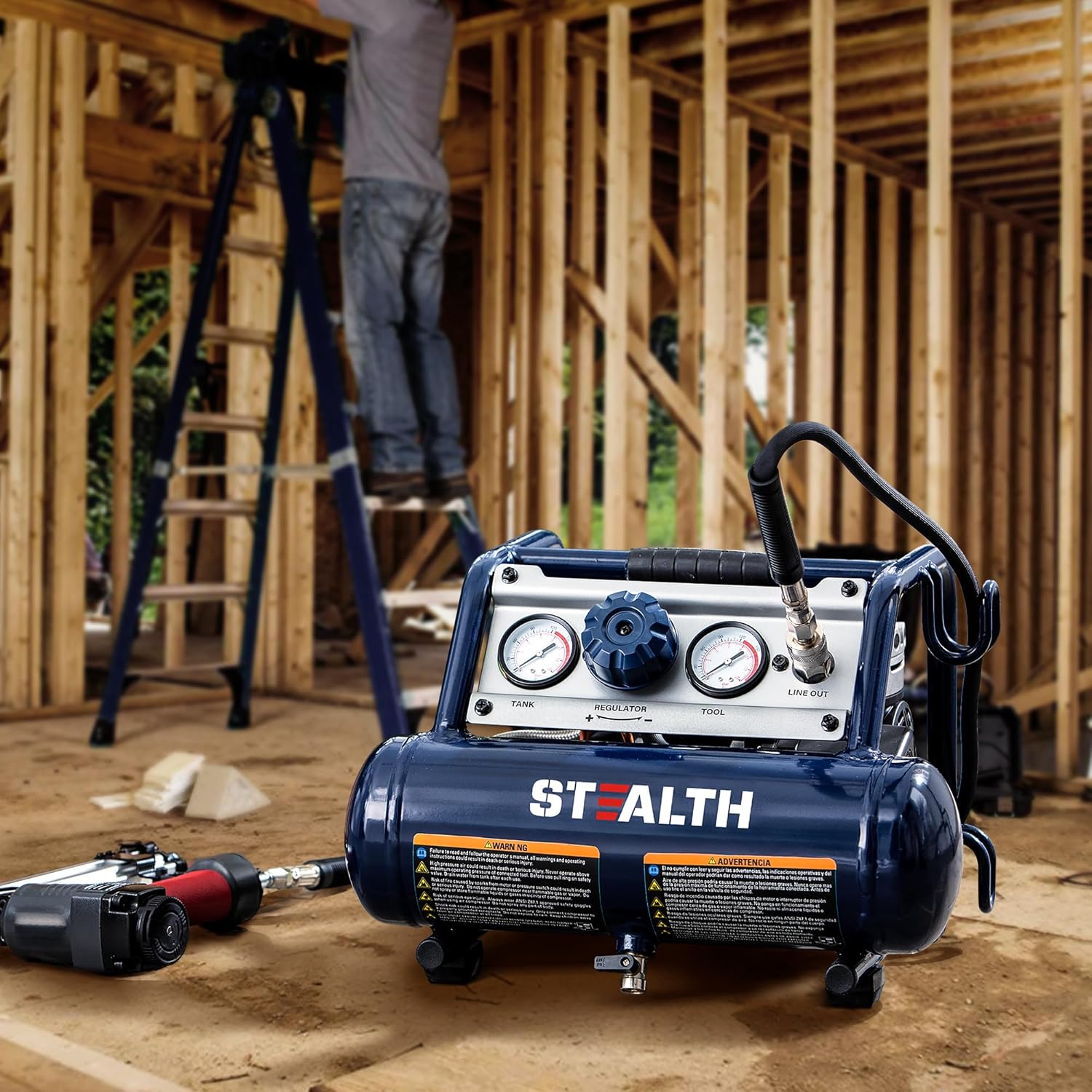STEALTH Air Compressor 1 Gallon, 1/2HP Max 125 PSI, Induction Motor, 0.8 CFM@90PSI, 1.3 CFM@40PSI, SAUQ-1105