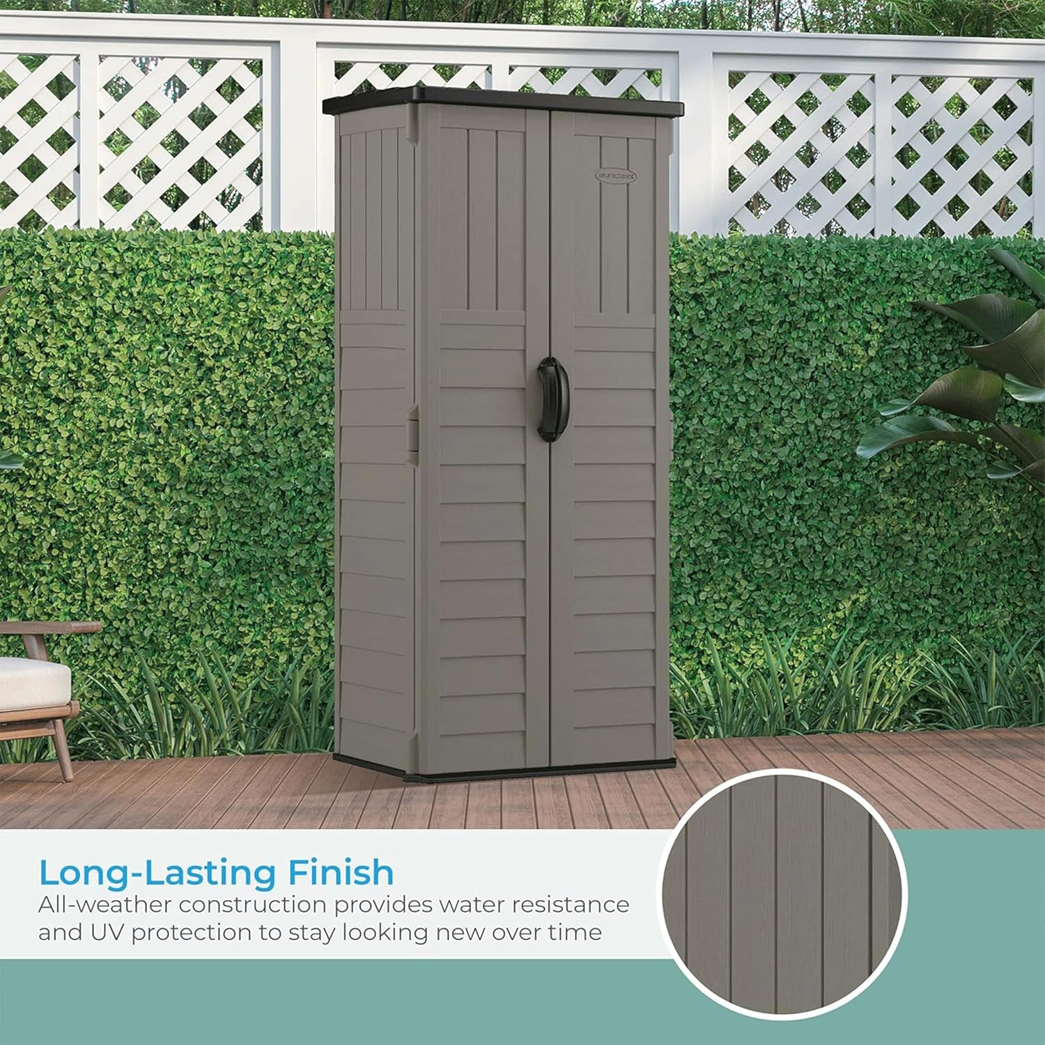 Suncast Outdoor 32.25 in. W x 24.75 in. D x 72 in. H Resin Vertical Tool Shed, Stoney