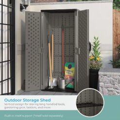 Suncast Outdoor 32.25 in. W x 24.75 in. D x 72 in. H Resin Vertical Tool Shed, Stoney