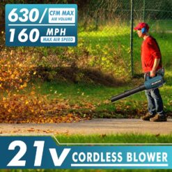 GROWORT Leaf Blower Cordless - 630CFM/160MPH, 21V Powerful Electric Cordless Leaf Blower with 2 x 4.0Ah Batteries and Charger