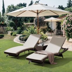 Pamapic Patio Chaise Lounge Set 3 Pieces with Adjustable Backrest and Removable Cushion
