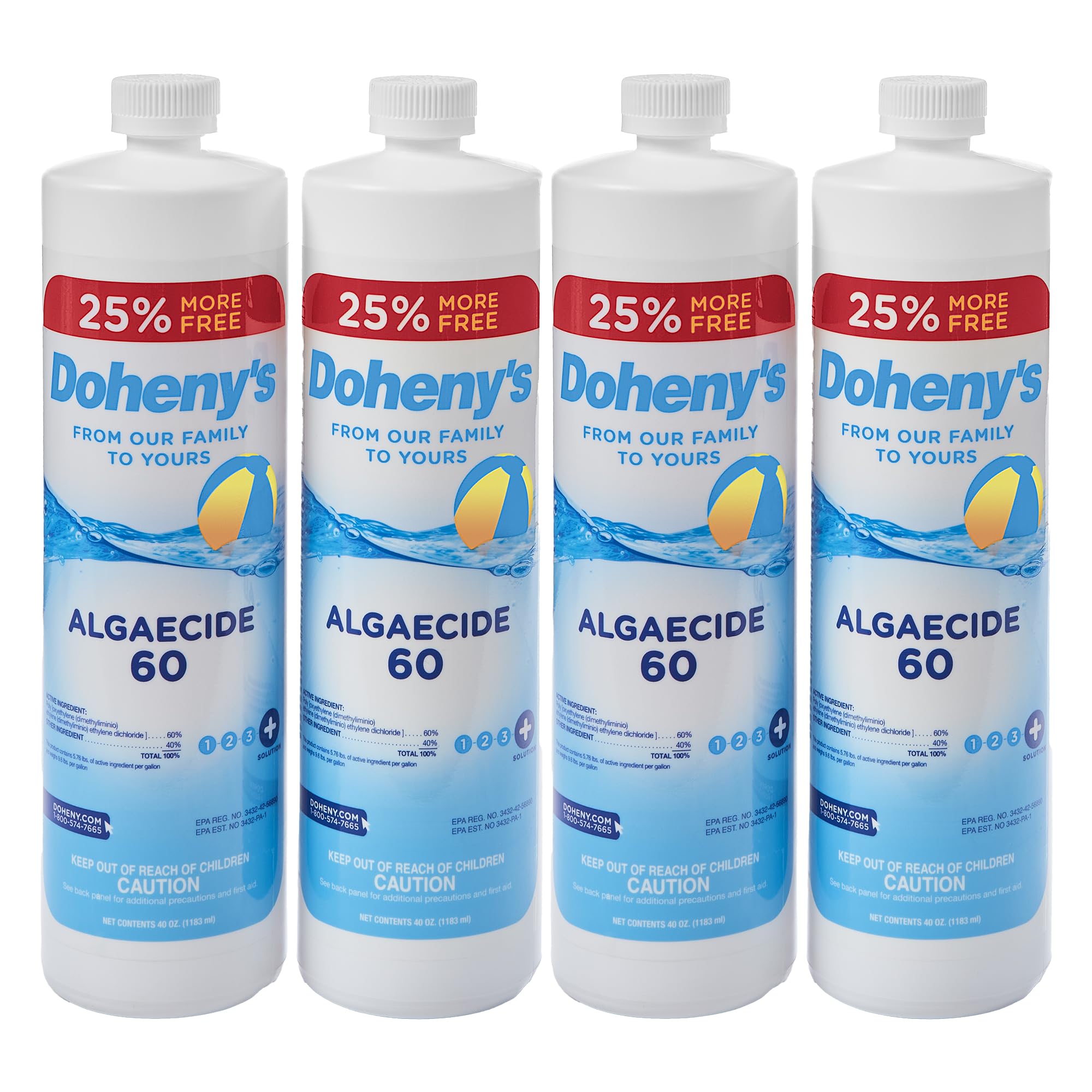 Doheny's Algaecide 60, Pro-Grade, Metal-Free & Non-Foaming, Prevents All Algae Types, No Stains or Clouding, 4 x 40oz (160oz)