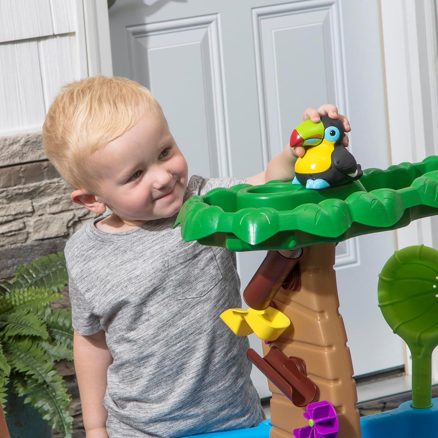 Step2 Tropical Rainforest Water Table, Kids Water and Sand Activity Sensory Playset, Summer Outdoor Toys, Blue & Brown