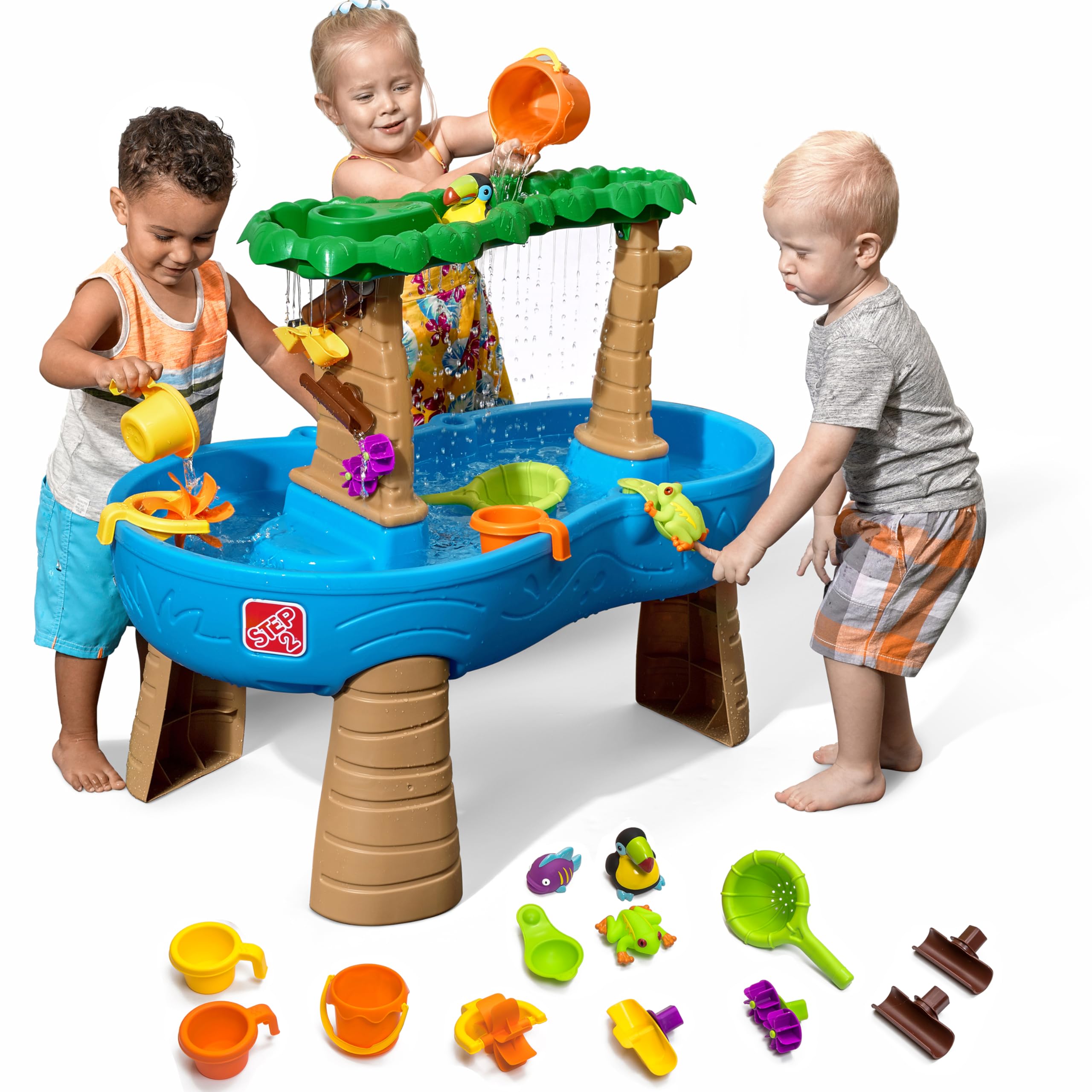 Step2 Tropical Rainforest Water Table, Kids Water and Sand Activity Sensory Playset, Summer Outdoor Toys, Blue & Brown