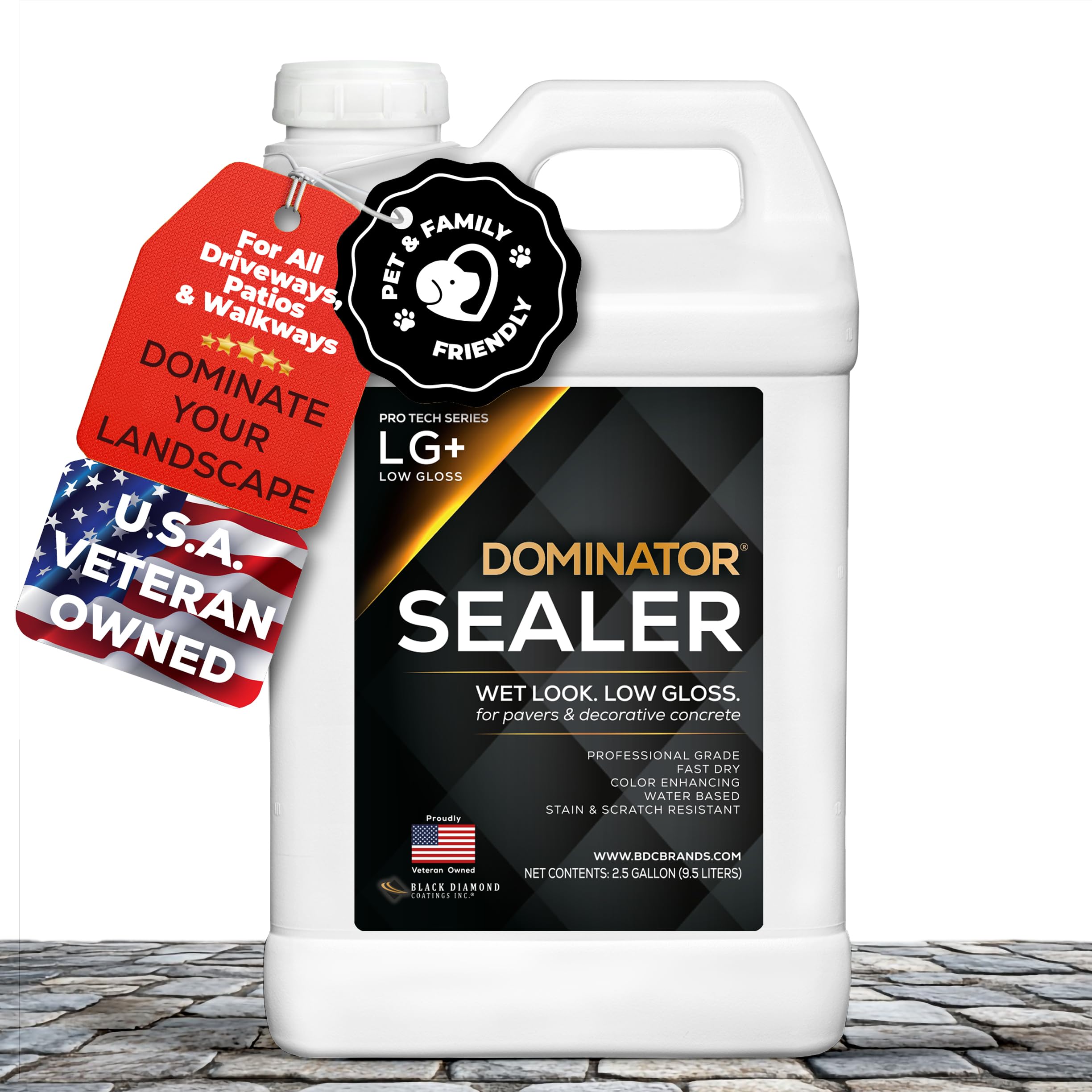 DOMINATOR LG+ Clear Acrylic Sealer 2.5 Gal, Low Gloss Paver Sealer, Wet Look, Color Enhancing, Professional Grade