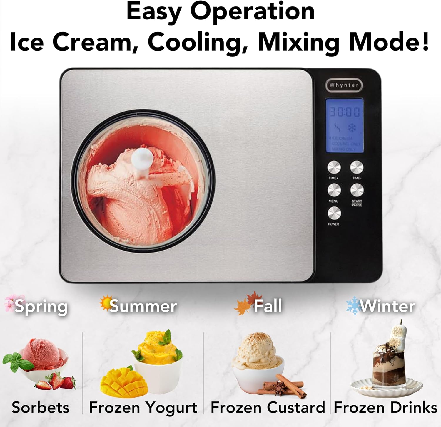 Whynter Ice Cream Maker Machine Automatic 2.1 Qt. with Built-In Compressor, ICM-200LS, Stainless Steel