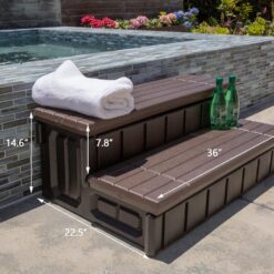 XtremepowerUS Universal 2 Slip-Resistant Spa & Hot Tub Step Outdoor Indoor Compartment Spa Step with Storage, Brown/Black