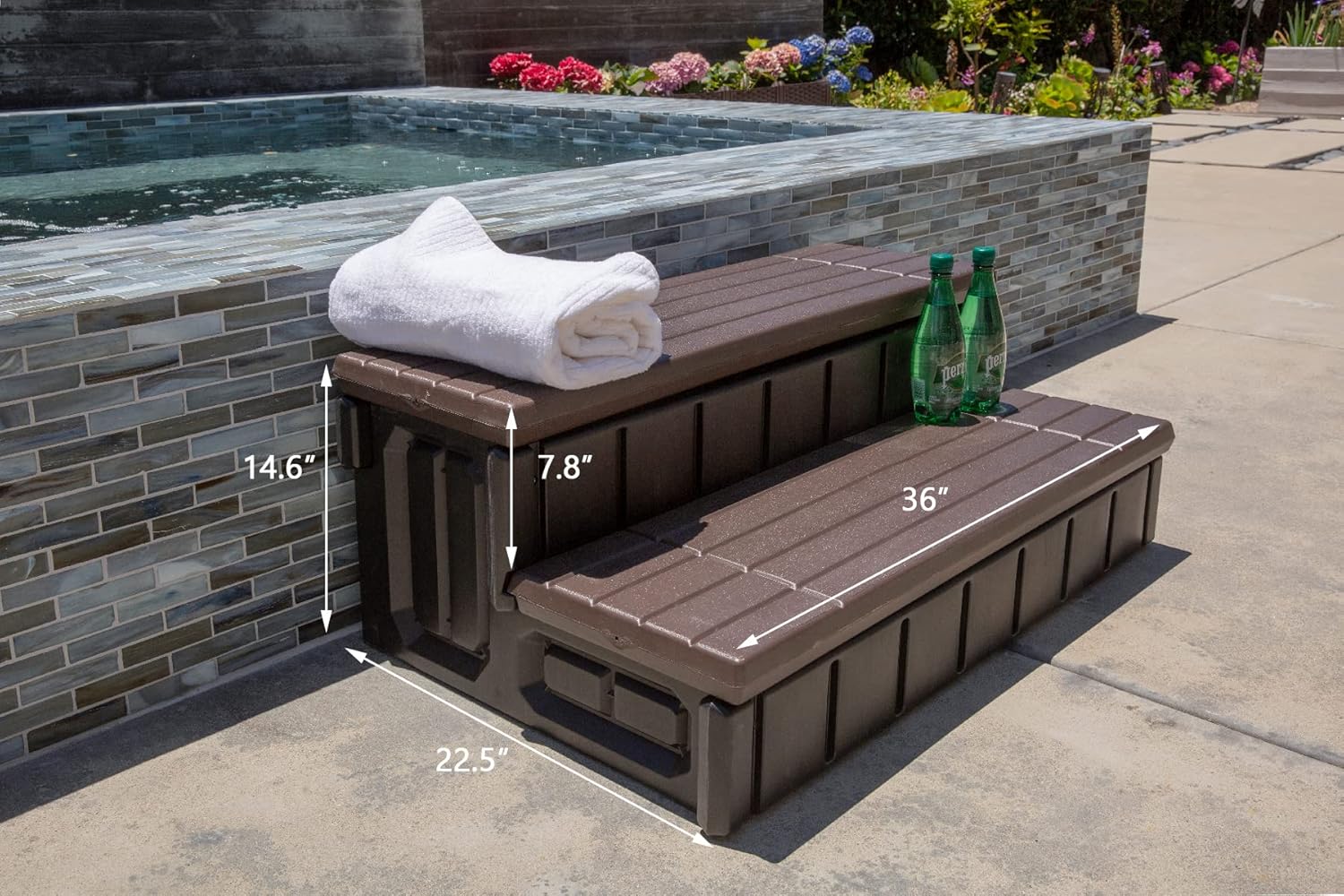 XtremepowerUS Universal 2 Slip-Resistant Spa & Hot Tub Step Outdoor Indoor Compartment Spa Step with Storage, Brown/Black