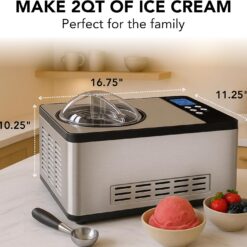 Whynter Ice Cream Maker Machine Automatic 2.1 Qt. with Built-In Compressor, ICM-200LS, Stainless Steel