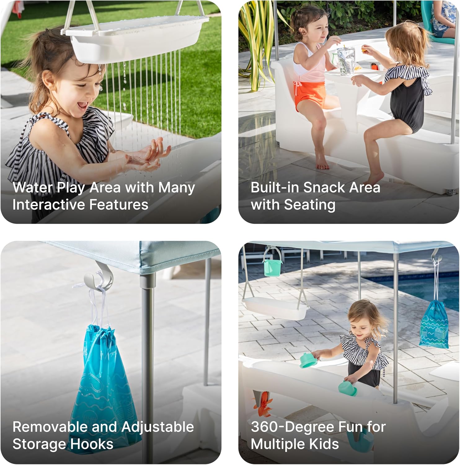 Step2 Vero Kid Cabana, Shaded Poolside Retreat with Water Play and Snack Station, Fade-Resistant, Waterproof, Easy Assembly, White