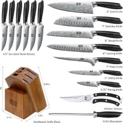 HOSHANHO 16-Piece Knife Set with Block, Ultra Sharp High Carbon Powder Steel Knife Block Set