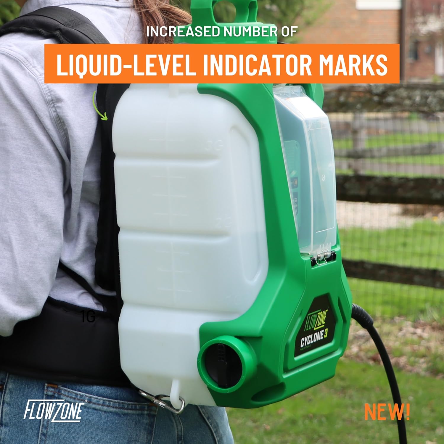 FlowZone Cyclone 3 Battery Powered Backpack Sprayer - Variable-Pressure 5-Position Electric Lawn & Garden Sprayer - 4 Gallon