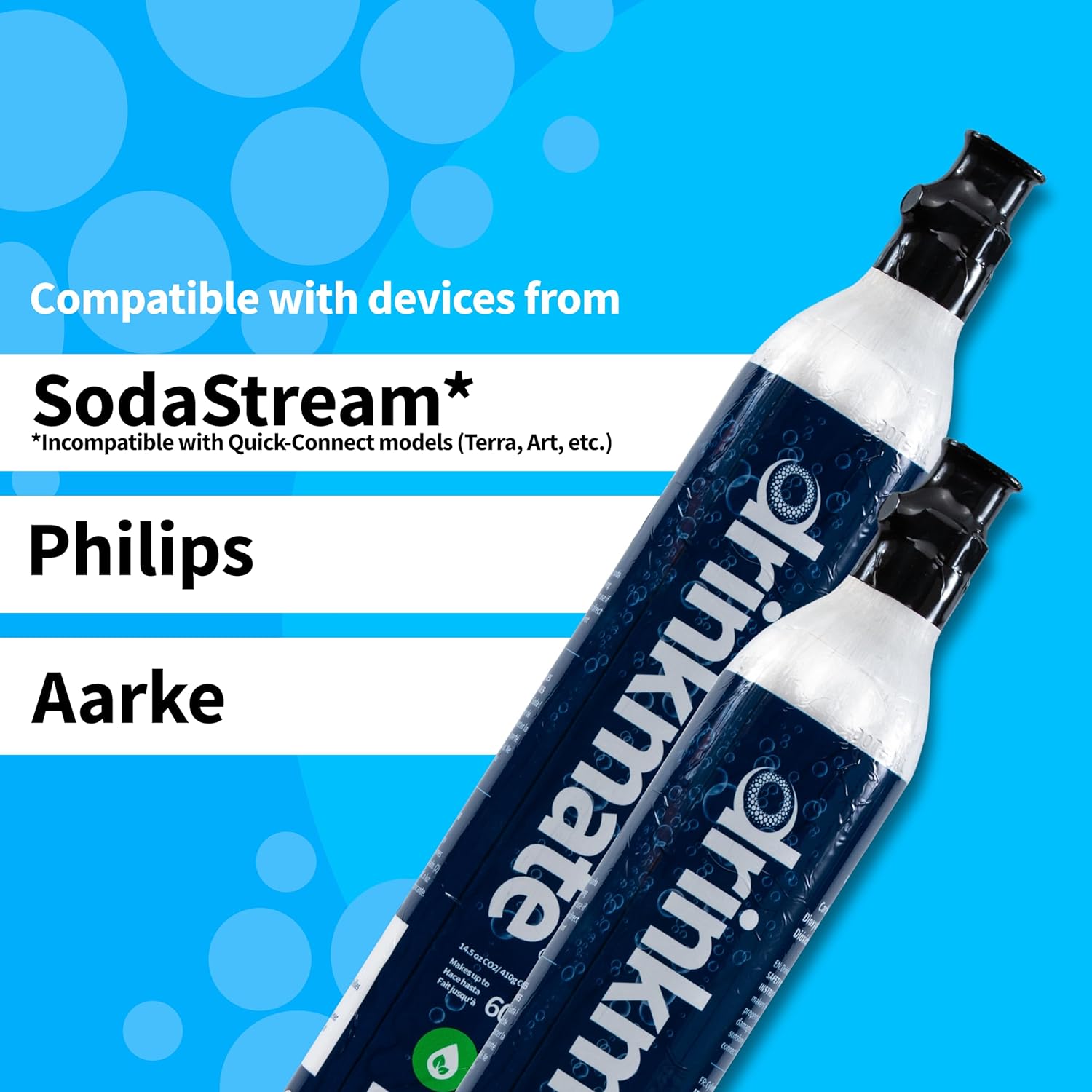 Drinkmate Threaded 60L CO2 Exchange Carbonation Cylinders, Compatible w/SodaStream (Screw-In), Aarke, 14.5 Oz (Set of 2)