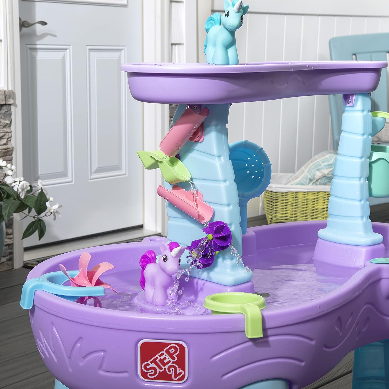 Step2 Rain Showers and Unicorns Water Table, Kids Water and Sand Activity Sensory Playset, Summer Outdoor Toys, Blue & Purple