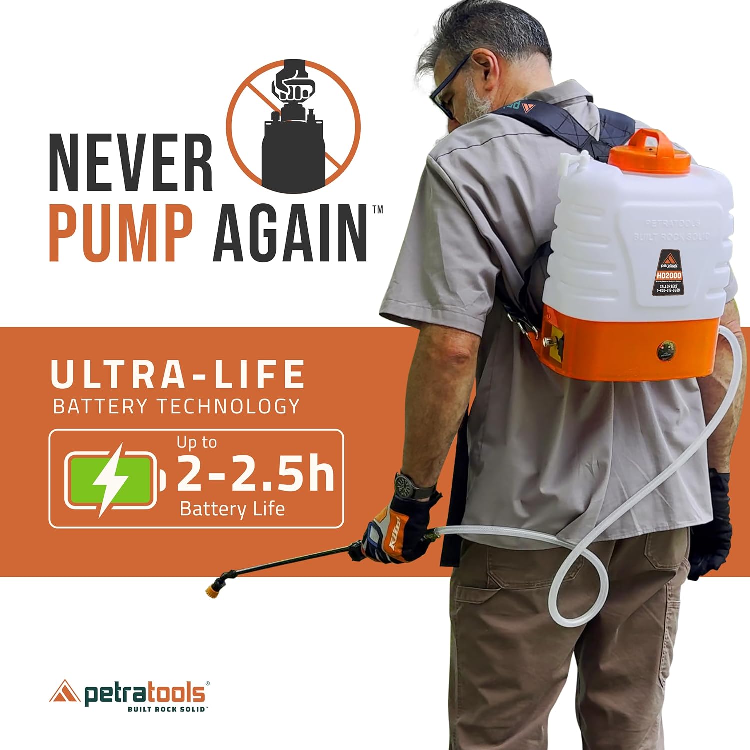 PetraTools 2 Gallon Battery Powered Backpack Sprayer in Lawn and Garden - HD2000 - Long Battery Life & Padded Straps (2 Gallon)