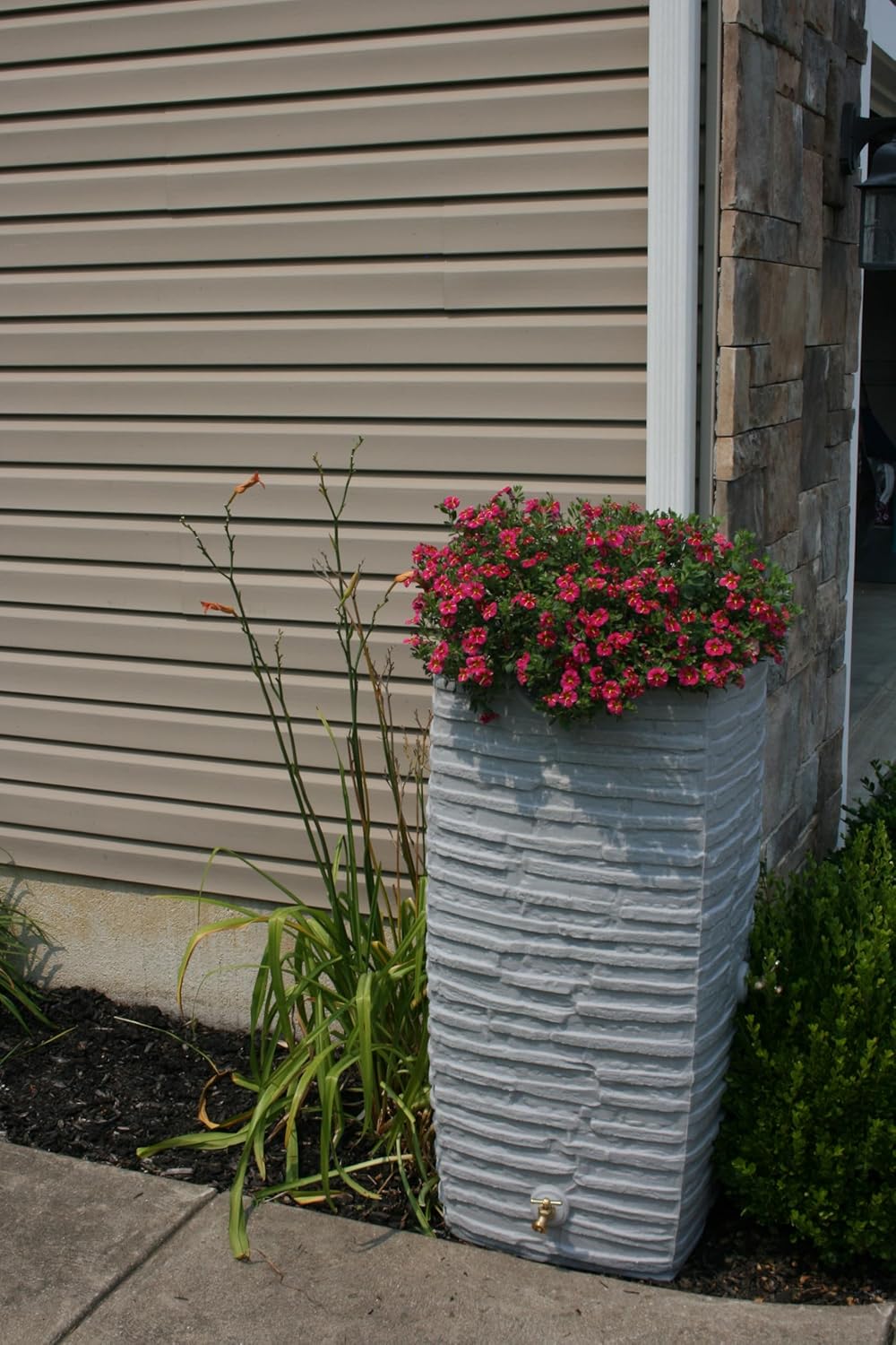 Good Ideas Impressions Riverwalk Rain Barrel with 2 Metal Spigots, 50 Gallon, Dark Granite