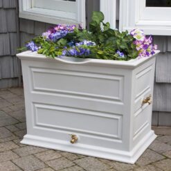Good Ideas Savannah Elevated Garden Colonial Style 42 Gallon Rain Saver Barrel with Planter and Two Metal Spigots, Cool Gray