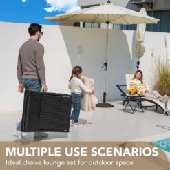 Devoko Patio Chaise Lounge Sets Outdoor Rattan Adjustable Back 3 Pieces Cushioned Patio Folding Chaise Lounge (Beige)