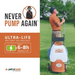 PetraTools Powered Backpack Sprayer with Custom Fitted Cart and 100 Foot Commercial Hose, 2 Hoses Included (6.5 Gallon Cart)